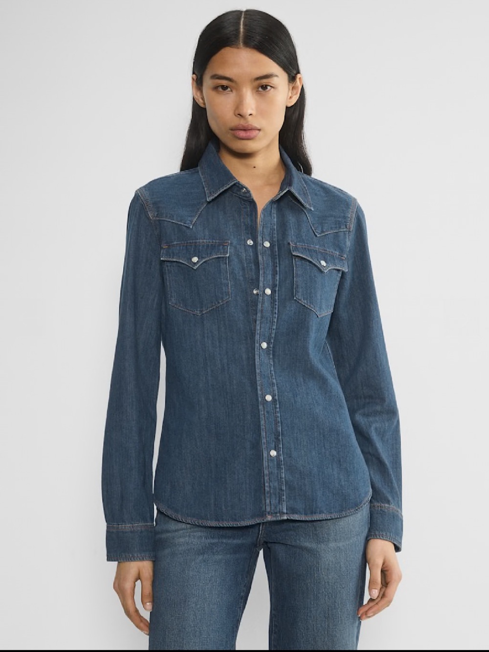 Denim Forum ($110) Western Denim Shirt in Vintage Dark Blue - Picture 2 of 14